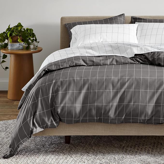Bare Home Duvet Cover Set 1800 Ultra-Soft (Twin/Twin XL, Grid - Grey/White) | Lightweight, Cooling, Breathable, Premium 1800 Ultra-Soft, All-Season