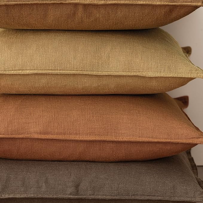 Foindtower Linen Solid Decorative Throw Pillow Covers 22x22 Autumn Orange | Pack of 2 Boho Farmhouse Morden Pillowcase,Accent Rustic Cushion Covers,Home Decor for Chair Couch Sofa Bedroom Living Room