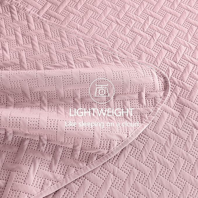 FLYMME Oversized King/California King Quilt Set 118"x106", Pure Pink 3-Piece Floor-Length Bedspread, Premium Microfiber Lightweight Coverlet for King/California King Bed (1 Quilt, 2 Shams)