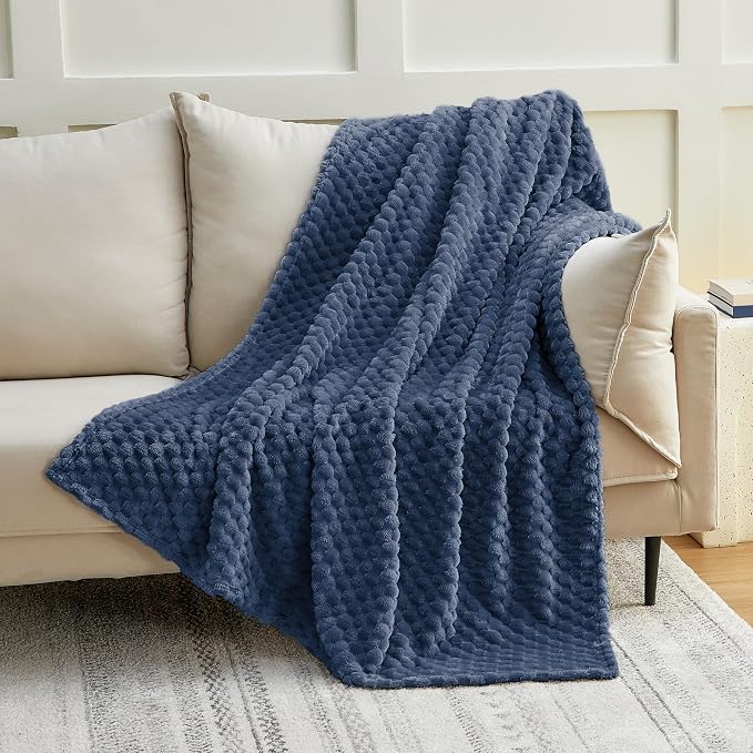 EXQ Home Gentle Soft Fleece Throw Blanket – Cozy Lightweight 3D Imitation Turtle Shell Jacquard Blanket for Couch Bed – All-Season Warm Fuzzy Flannel Blanket for Women Mom Her Gifts(60"x80",Navy Blue)