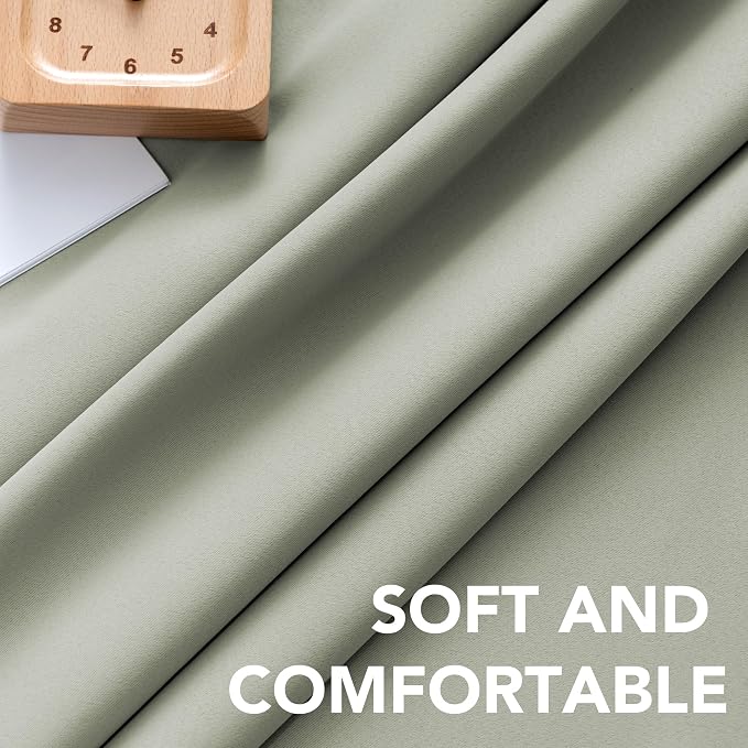 H.VERSAILTEX Blackout Curtains Thermal Insulated Window Treatment Panels Room Darkening Blackout Drapes for Living Room Back Tab/Rod Pocket Bedroom Draperies, 52 x 54 Inch, Light Sage, 2 Panels