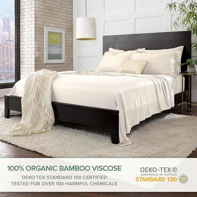 Pure Bamboo Twin XL Sheets, Genuine 100% Organic Viscose Derived from Bamboo Bed Sheet Set, Luxuriously Soft & Cooling, Double Stitching, 2 Year Quality Promise (Twin XL, Ivory)