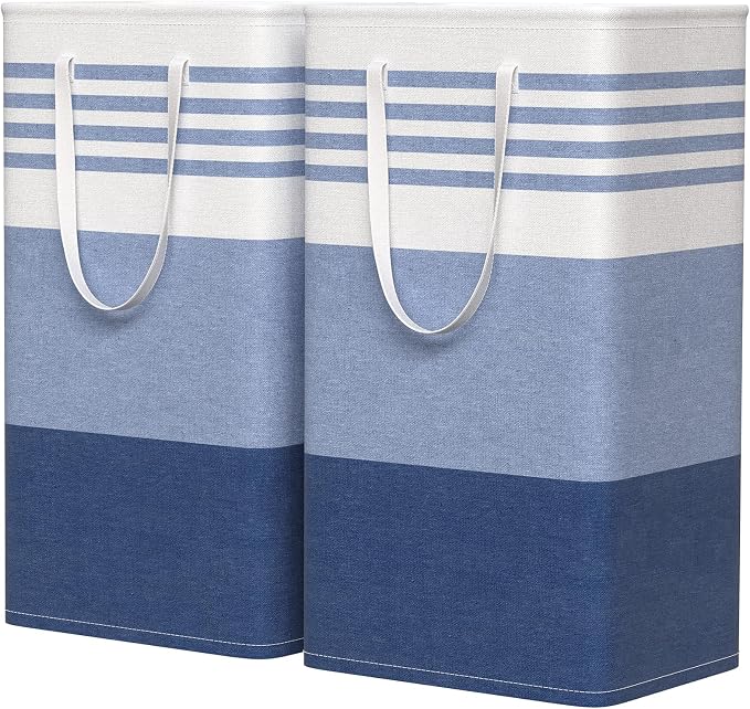 WOWBOX 2 Pack Laundry Baskets, Collapsible Dirty Clothes Laundry Hampers | with Reinforced Handles, Waterproof Coating, 2 Pack for Clean & Dirty Clothes, for Bedroom, Bathroom, Dorm (88L Blue)