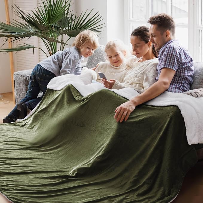 Bedsure GentleSoft Sherpa Fleece Cal King Blankets for Bed, Non-Heated, Thick and Warm Oversized Throw for Women and Men, Soft Fuzzy Plush Large Blanket for Winter, Olive Green, 112x98 Inches