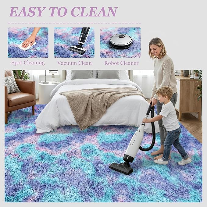 8x10 Area Rug Living Room Bedroom: Fluffy Plush Shag Carpet Rainbow