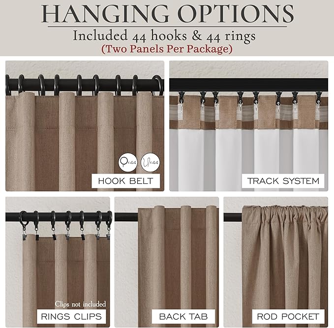 Rust Brown Blackout Curtains 60 Inches Extra Wide Linen 96 Inch Length for Living Room, Pleated Farmhouse Bedroom Chocolate Thermal Drapes for Winter Thick Large Window 60"W x 96"L 2 Panels