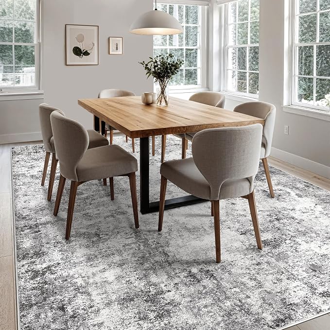 UERMEI 7x9 Area Rug Living Room Rugs - Washable Neutral Modern Abstract Soft Thin Large Rug Indoor Floor No Slip Rug Carpet for Bedroom Under Dining Table Home Office Decor - Grey