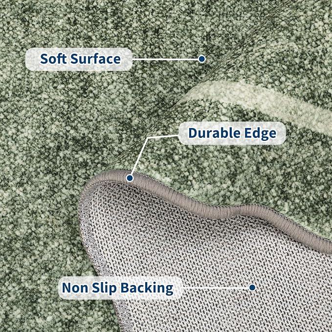 GarveeHome Scalloped Washable Rug 5x7 Area Rug for Living Room Non Slip | Modern Throw Rugs Bedroom Rugs Low Pile Soft Non Shedding Stain Resistant Carpet for Dining Room Nursery 5'x7' Greyish Green