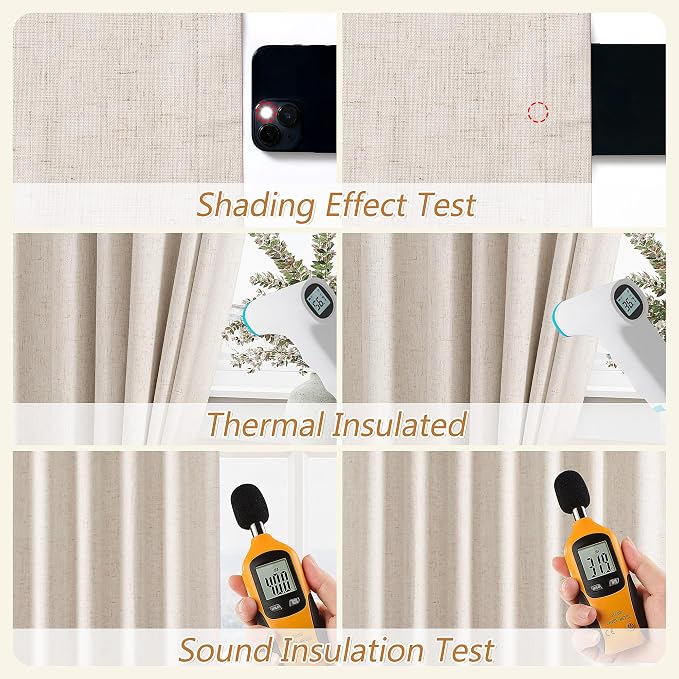 100% Blackout Linen Curtains 84 Inch Length 2 Panels Set for Living Room Bedroom Back Tab Thermal Insulated Black Out Drapes Room Darkening Farmhouse Style for Bedroom Window Curtains 52x84