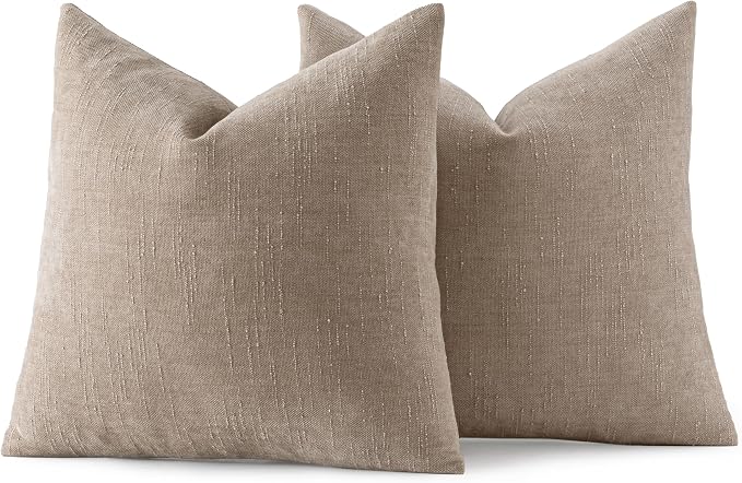 MIULEE Textured Chenille Throw Pillow Covers 18x18 Inch Light Taupe | Pack of 2 Decorative Soft Throw Pillows, Solid Textured Cushion Covers, Modern Home Decor for Couch Sofa Bedroom Living Room