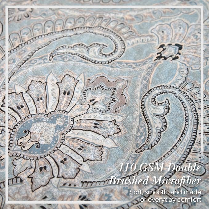 Southshore Fine Living, Inc. Full/Queen Quilt Bedding Set, Paisley Full Size Summer Bedspread, Boho Bedding Set for Full Size Mattress, Queen Size Quilt Coverlet & Matching Shams, Pure Melody Aqua