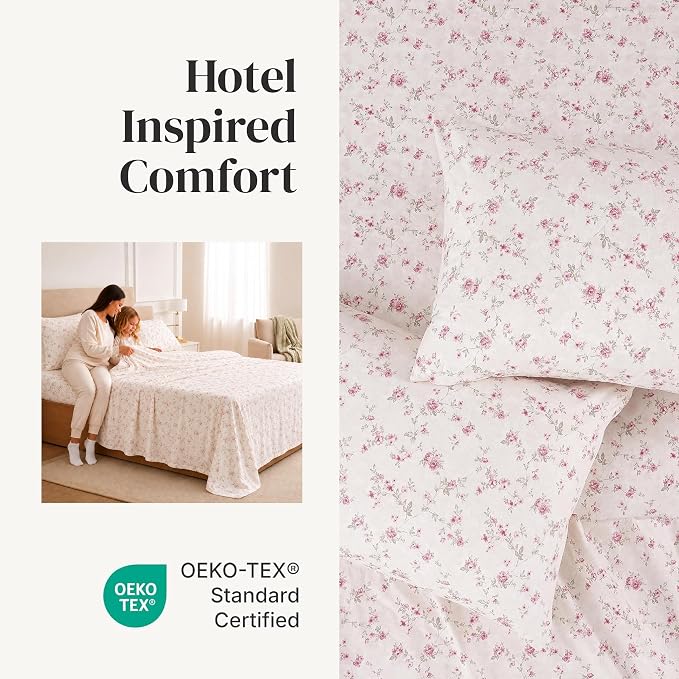 Modern Threads Printed 4-Piece Extra Soft Bedding Sheets & Pillowcase Set, Deep Pocket up to 16 inch Mattress Kashmir Rose King