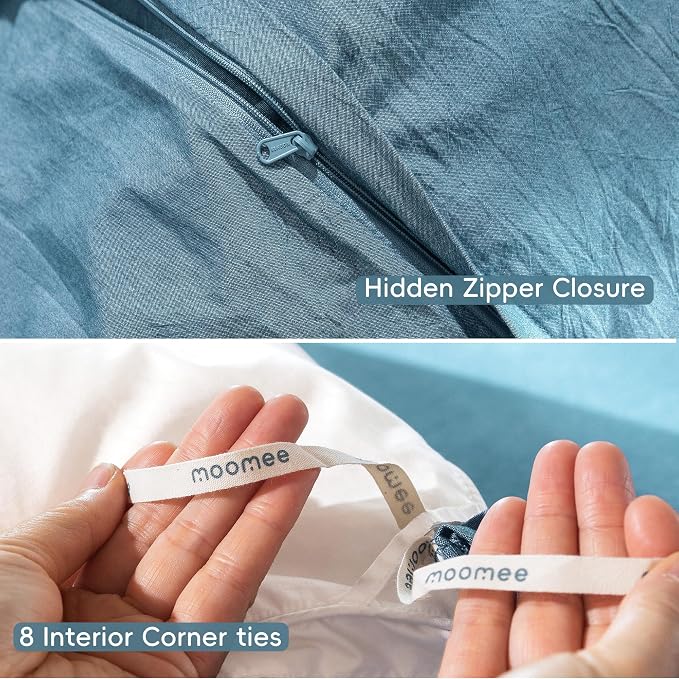 MooMee Duvet Cover Set 100% Washed Cotton Linen Like King | Relaxed Linen-like Texture. Soft, Breathable & Long-lasting Comfort. Lightweight. Hidden Zipper with 8 Interior Corner Ties