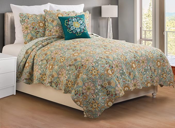C&F Home Sabella Full/Queen Quilt 100% Cotton Lightweight Machine Washable Reversible Bedspread Coverlet Full/Queen Quilt Blue