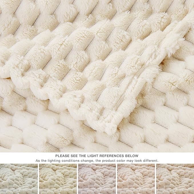 EXQ Home Gentle Soft Fleece Throw XL Blanket Turtle Shell 50"x70" Cream | Cozy 3D Jacquard, Lightweight All-Season Warm, Soft Flannel, for Couch Bed, Gift for Women Mom