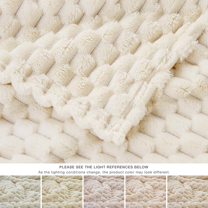 EXQ Home Gentle Soft Fleece King Blanket Turtle Shell 90"x108" Cream | Cozy 3D Jacquard, Lightweight All-Season Warm, Soft Flannel, for Couch Bed, Gift for Women Mom