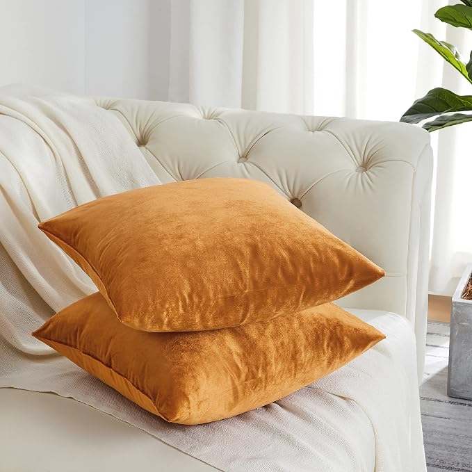 GIGIZAZA Decorative Throw Pillow Covers 20 x 20, Cinnamon Burnt Orange Sofa Pillow Covers Velvet, Set of 4 Decor Square Cushion Covers