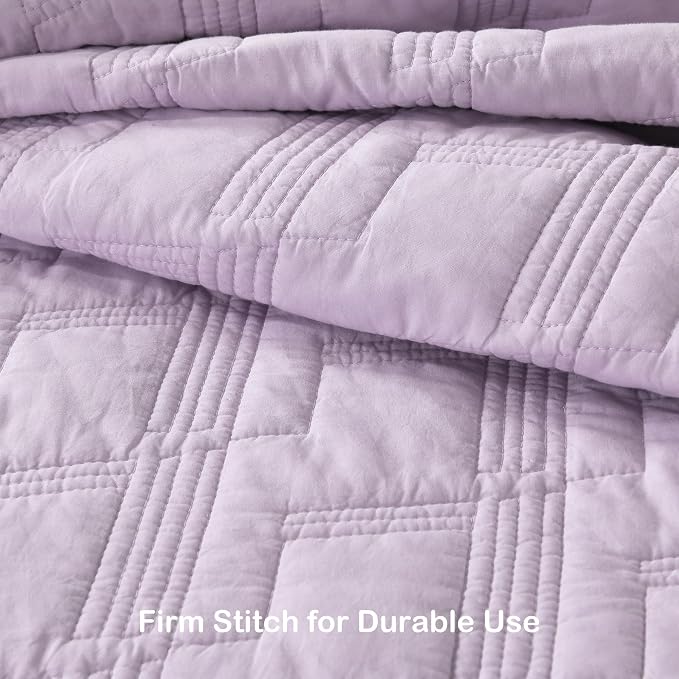 HORIMOTE HOME 100% Cotton Quilt Set Twin Size, Lavender Pre-Washed 2-Piece Bedspread Coverlet Set, Cozy Lightweight Stitching Decorative Bedding Cover with 1 Shams in Geometric Pattern for All Season
