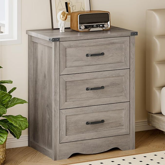 BORNOON 3-Drawer Dresser for Bedroom, Small Wooden Chest of Drawers with Metal Handles, Narrow Storage Cabinet with Anti-Tipping Design, Sturdy Dresser Organizer for Closet, Living Room, Entryway