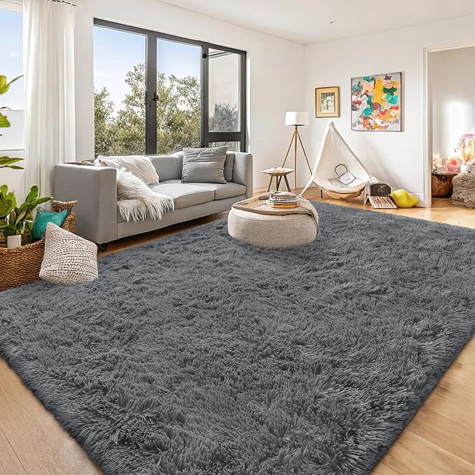 OLANLY 10x14 Machine Washable Large Area Rugs for Living Room, Bedroom, Soft Fluffy Shaggy Bedside Rug, Indoor Floor Carpet for Kids Girls and Boys, Dorms, Nursery, Home Decor Aesthetic, Grey