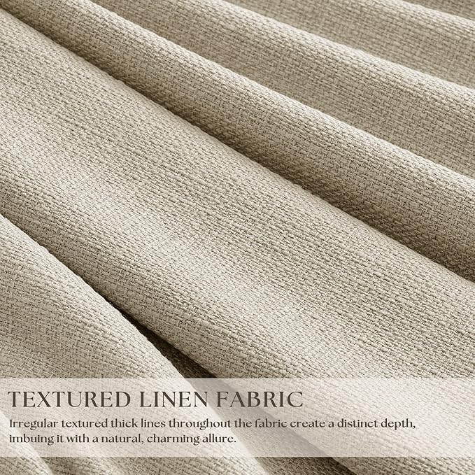 Oatmeal 102 Inch Blackout Linen Pleated Curtains for Bedroom Living Room | 100% Black Out, Thermal Insulated Energy Efficient Window Drapes, Double Layer Oatmeal Beige Curtains, Pinch Pleat 2 Panels