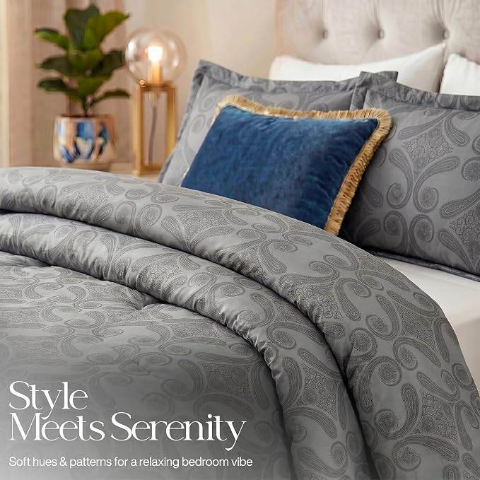 Utopia Bedding 3 Pc Queen Comforter Set, Printed Comforter, Paisley Grey | Comforter Set Includes Comforter (88x88) Inches, 2 Shams (20x26) Inches. Soft Microfiber Down Alternative, Machine Washable.