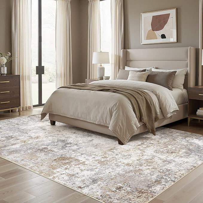 UERMEI 5x8 Area Rug Living Room Rugs Washable Neutral Brown Grey Carpet | Modern Abstract Non-Slip Soft Low Pile Floor Rugs for Bedroom Dining Room Home Office Indoor Decor