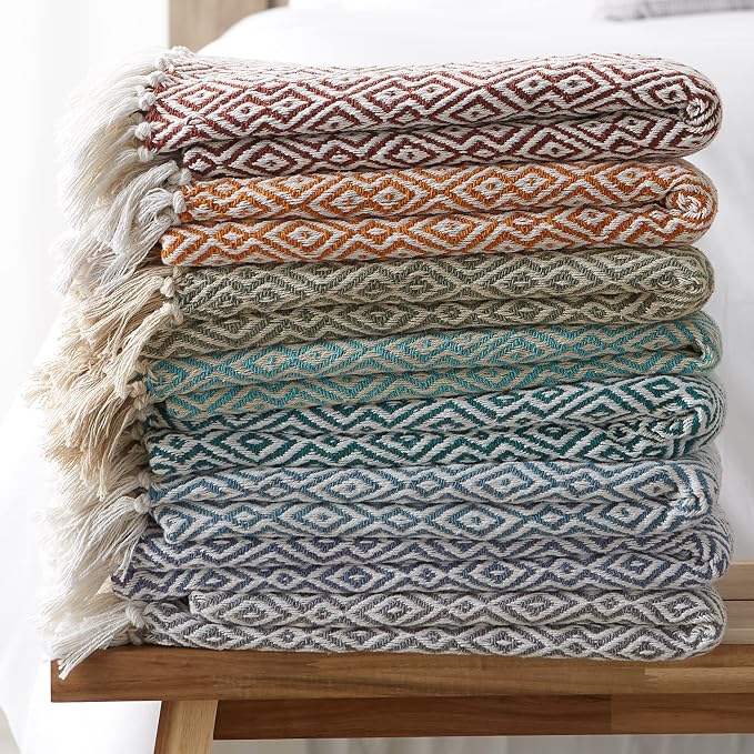 DII Rustic Farmhouse Double Diamond Woven Throw, 50x60, Pumpkin Spice