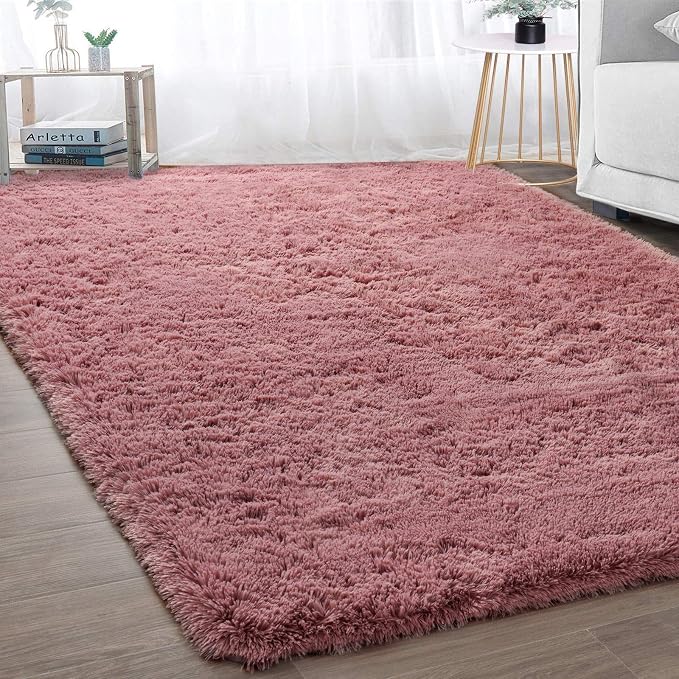 Modern Soft Fluffy Large Shaggy Rug for Bedroom Livingroom Dorm Kids Room Indoor Home Decorative, Non-Slip Plush Furry Fur Area Rugs Comfy Nursery Accent Floor Carpet 4'x6' Blush