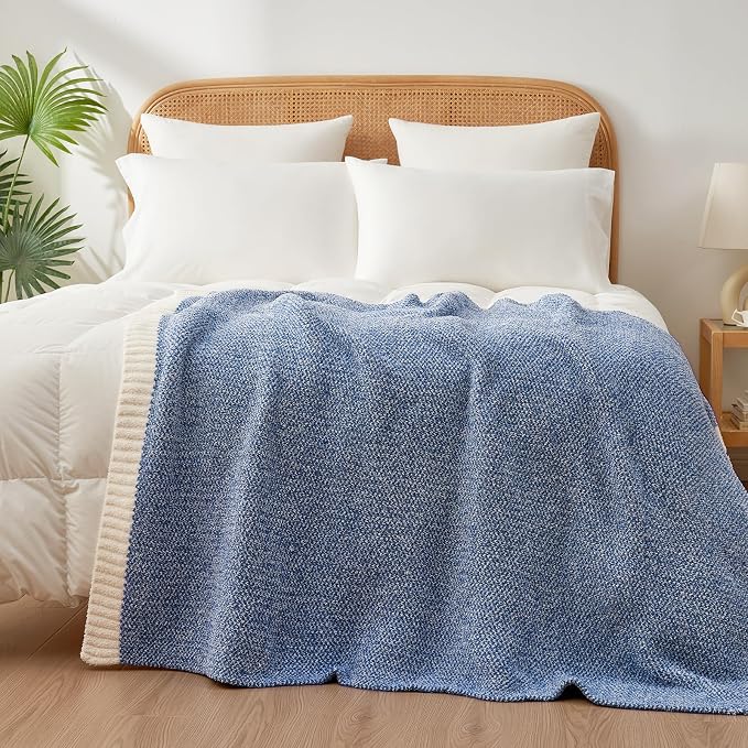 Snuggle Sac Royal Blue Throw Blankets for Couch, Super Soft Warm Blankets Cozy Knit Fuzzy Plush Lightweight Throws for Sofa, Bed,Living Room, Royal Blue, 50x60 inches