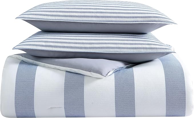 Nautica - Twin Duvet Cover Set, Cotton Reversible Bedding with Matching Sham, Mediterranean Inspired Bedding Set for All Seasons (Fairwater Blue, Twin) (Pack of 2)