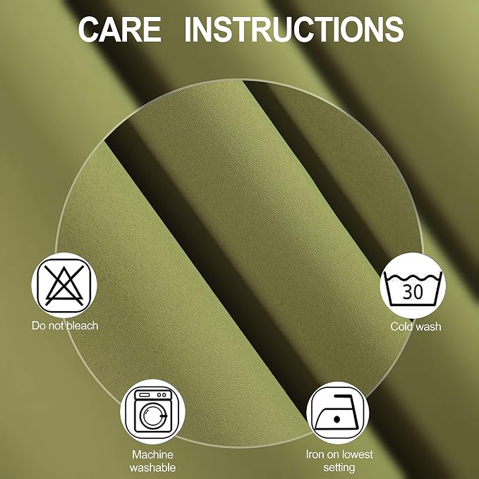 Blackout Curtains 38 x 84 inch/Olive Green Curtains Set of 2 Panels/Thermal Insulated Room Darkening Bedroom Curtains
