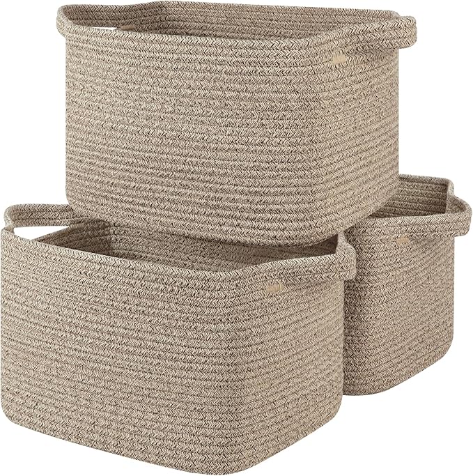 OIASKET Storage Basket for Organizing, Woven Baskets for Storage, Rectangle Decorative Baskets for Shleves, Closet, Toys, Books, Nursery Organizer Bins - Pack of 3 (Brown, 13"x9.85"x8.7")