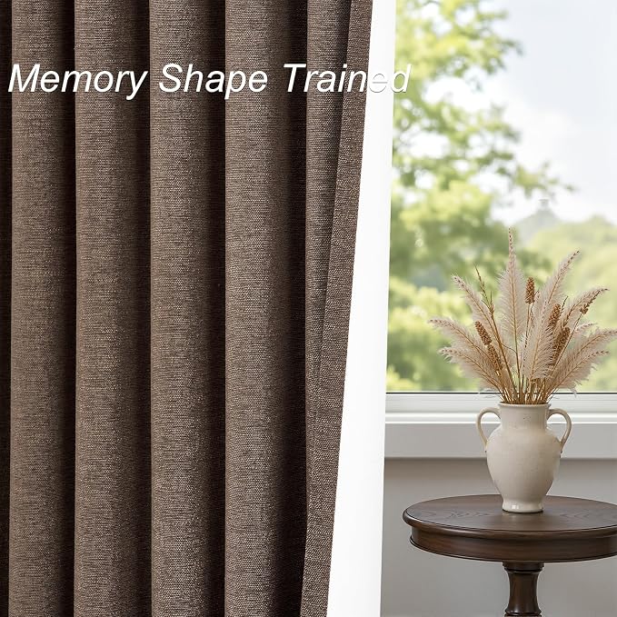 Topfinel 96 Inch Blackout Linen Curtains 2 Panel Set for Living Room Darkening Back Tab Thick Linened Textured 100% Black Out Drapes 96 Inches Long Light Blocking Kids Bedroom Dark Brown