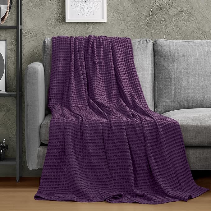 Utopia Bedding 100% Cotton Waffle Blanket Twin Size Plum, 90x72 Inch | Lightweight Breathable Cozy Summer Bed Blanket Home Decor Gift for Women and Men
