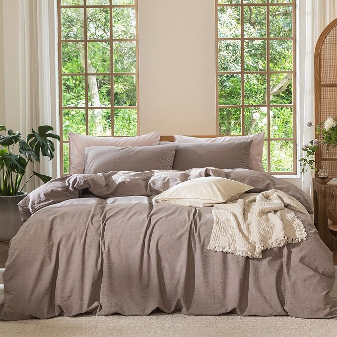 MooMee Duvet Cover Set 100% Washed Cotton Linen Like Alaska King | Relaxed Linen-like Texture. Soft, Breathable & Long-lasting Comfort. Lightweight. Hidden Zipper with 8 Interior Corner Ties