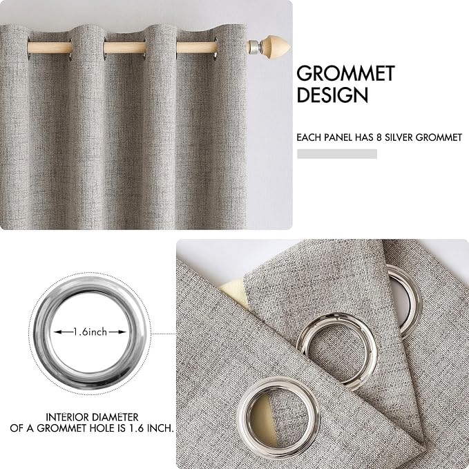 MIULEE 100% Blackout Linen Curtains for Bedroom 52x54 Inches Warm Taupe | Room Darkening, Light Blocking, Thermal Insulated, Grommet Top, Linen Textured, Window Curtains for Living Room, 2 Panels
