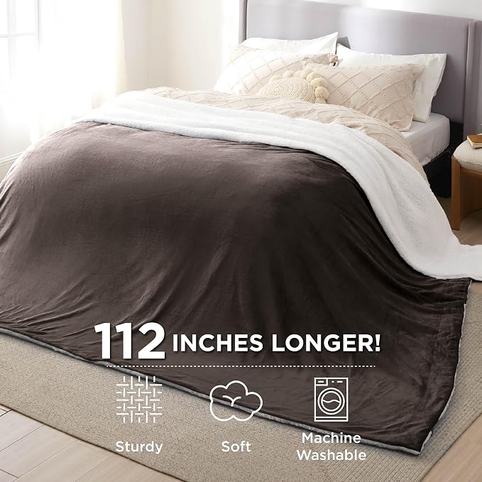 Bedsure GentleSoft Sherpa Fleece Cal King Blankets for Bed, Non-Heated, Thick and Warm Oversized Throw for Women and Men, Soft Fuzzy Plush Large Blanket for Winter, Brown, 112x98 Inches
