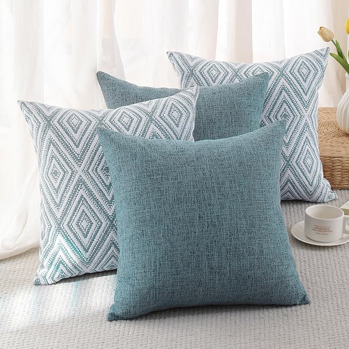 HPUK Throw Pillow Covers 20x20, Set of 4, Blue Textured Couch Pillow Covers | Polyester fabric, patterned and solid designs, hidden zippers, machine washable, for sofas and beds, inserts not included