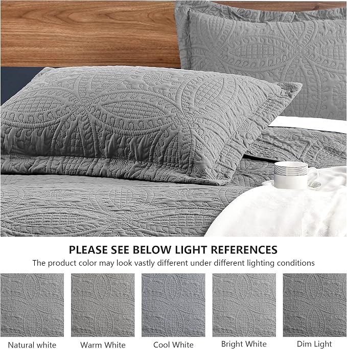 Love's cabin Quilts for Queen Bed Grey Bedspreads - Soft Bed Summer Lightweight Bedspread Comforter - Modern Style Coin Pattern Coverlet for All Season - 3 Pieces (1 Quilt, 2 Pillow Shams)