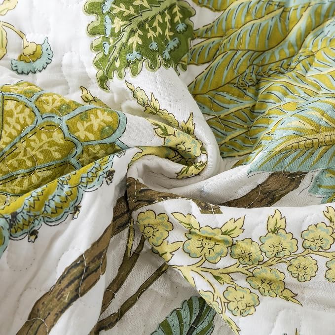 Cotton Bedspread Quilt Sets - Reversible Patchwork Coverlet Set, Floral Vine Pattern, Queen Size