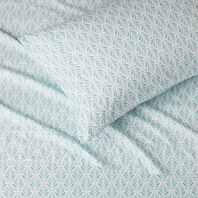 Amazon Basics Breathable, Lightweight Brushed Microfiber 3 Piece Bed Sheet Set with 14-Inch Deep Pockets, Wrinkle-Resistant, Twin XL, Aqua Fern, Printed