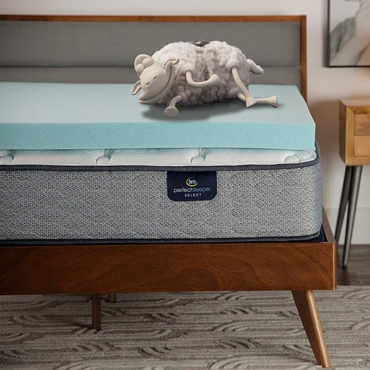 Serta ThermaGel Cooling, Pressure-Relieving Memory Foam Mattress Topper, 3 Inch, Queen,Blue | 3 inch queen gel memory foam mattress topper, ThermaGel cooling, deep pressure relief, CertiPUR-US, made in USA