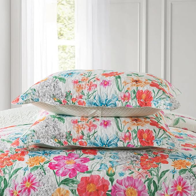 Quilt Bedspread Sets- Dreamy Flowers Reversible Coverlet Set,Queen Size