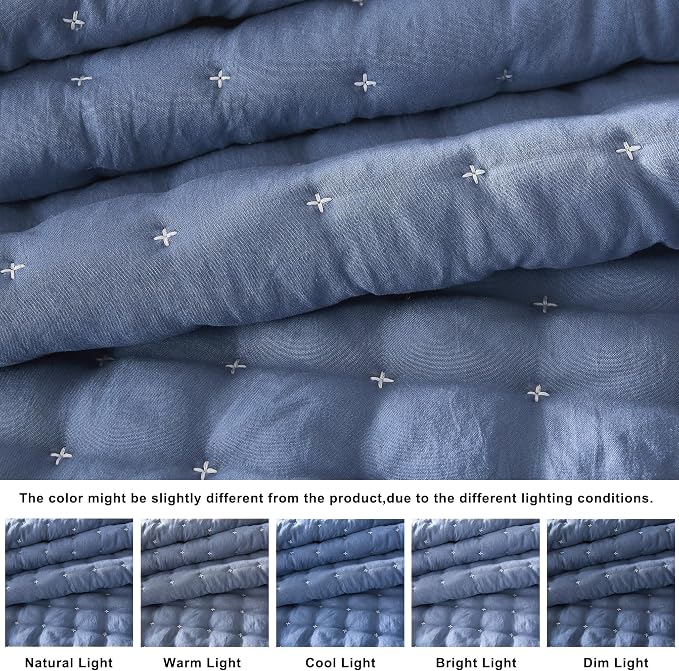 WDCOZY Blue Twin Size Quilt Bedding Sets with Pillow Sham, Lightweight Soft Bedspread Coverlet, Quilted Blanket Thin Comforter Bed Cover, All Season Summer Spring, 2 Pieces, 68x90 inches