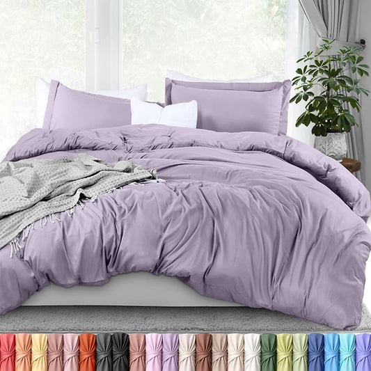 Duvet Cover King, 3 PC Cotton Like Polyester With Zipper Closure, Lavender | Extra Soft and Breathable, Wrinkle & Fade Resistant, Includes Duvet Cover and 2 Pillow Shams, Comforter Not Included, OekoTex
