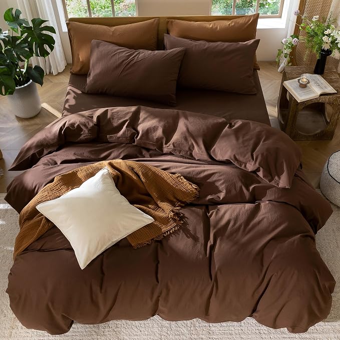 MooMee Duvet Cover Set 100% Washed Cotton Linen Like Queen | Relaxed Linen-like Texture. Soft, Breathable & Long-lasting Comfort. Lightweight. Hidden Zipper with 8 Interior Corner Ties