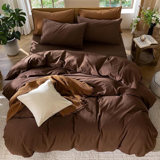 MooMee Duvet Cover Set 100% Washed Cotton Linen Like Oversized Queen | Relaxed Linen-like Texture. Soft, Breathable & Long-lasting Comfort. Lightweight. Hidden Zipper with 8 Interior Corner Ties