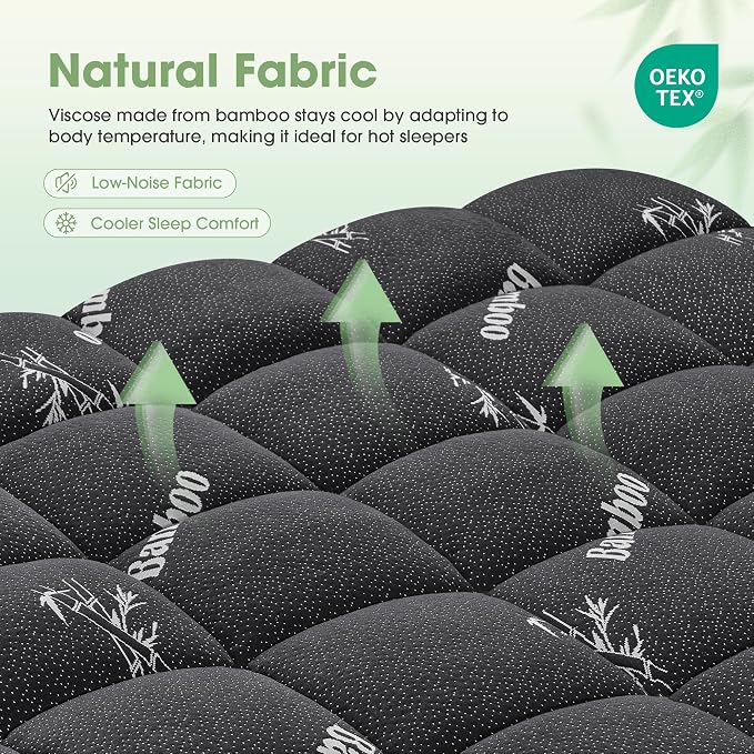 Mattress Pad King Size, Cooling Pillow Top Mattress Topper, Ultra Soft Viscose from Bamboo, Breathable for Hot Sleepers, Deep Pocket 8"-20", Black