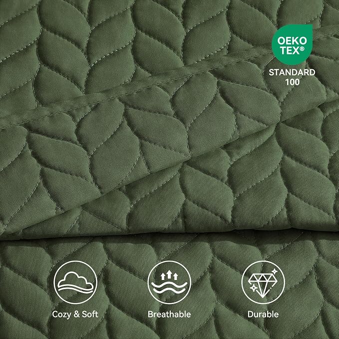 SunStyle Home King Quilt Bedding Set, Lightweight Summer Bedspreads,Green | Soft Coverlet With 2 Pillow Shams,Morden Style Quilts for All Season,Suitable for Bed,Couch, Bedroom,Guest Room,106"X96"
